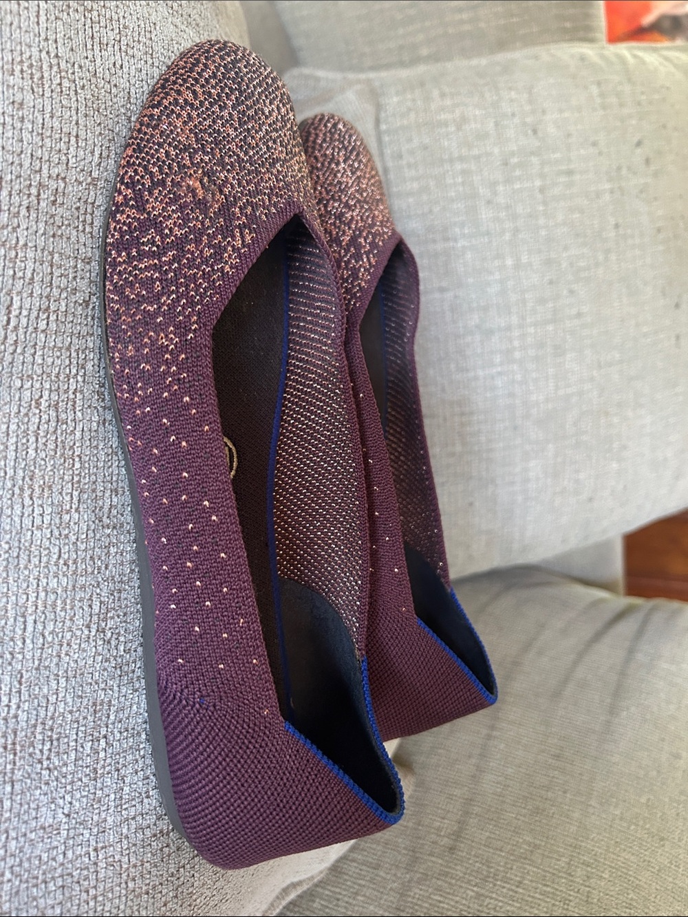Rothy's Deep Plum Knit Flats with Gold Speckles